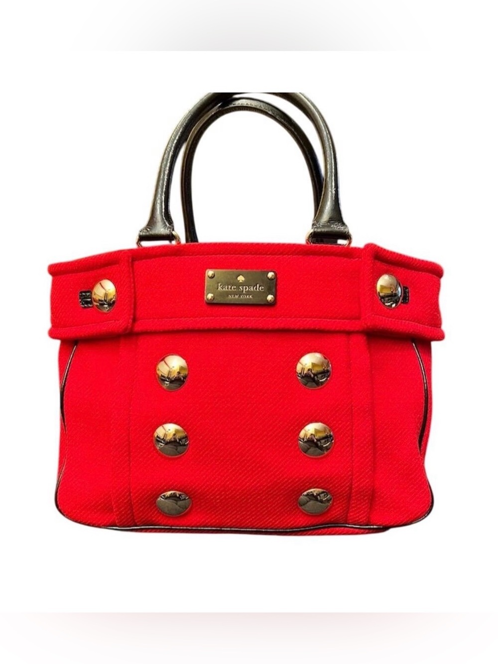 Kate Spade Red Wool Shoulder Bag Women's Handbag Gold Accents